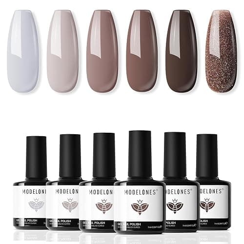 modelones Fall Gel Nail Polish Set, Chocolate Brown Coffee Nude Glitter | Autumn Gel Polish Kit, Soak Off Nail Art Gifts for Women DIY Manicure at Home Salon, Long-Lasting, Easy & Smooth to Apply - Image 1