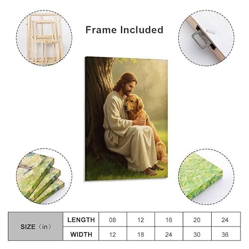 Jesus Art Poster Jesus Hugging Golden Retriever Home Decor Poster Wall Art Hanging Picture Print Bedroom Decorative Painting Posters Room Aesthetic 12x18inch(30x45cm) thumbnail 2