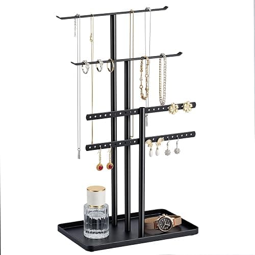 Jewelry Stand Organizer Black - 37CM Tall Sturdy Metal, 3-Tier Jewelry Holder for Necklace, Earring, Bracelet, Ring - Image 1