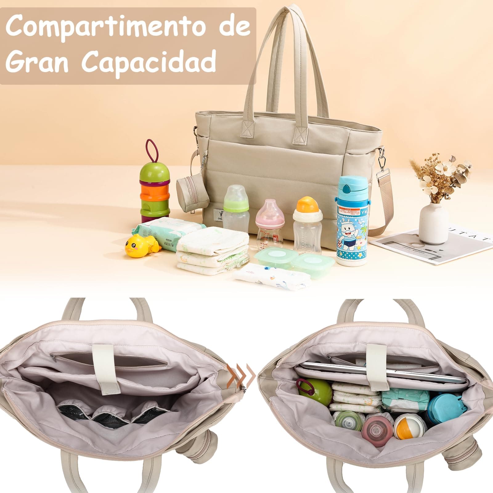 Pañales Mochila Multifuncional Bolsa Pañalera Plegable Gran Capacidad con Cambiador Portátil Impermeable y Estuche para Chupete, Pañalera Tipo Tote de Viaje Regelo Ideal para Mamás Papás thumbnail 4