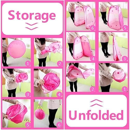 Crayline Pop Up Princess Tent with Star Light, Toys for 1 2 3 Year Old Girl Birthday Gift, Baby Girl Toys, Ball Pit for 12-18 Months Toddler Gift, Easy to Pop Up and Assemble(Pink) thumbnail 8