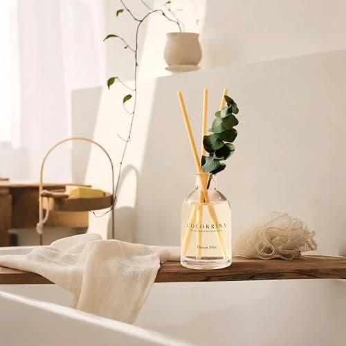 COCORRÍNA Reed Diffuser Set of 3 with Dried Eucalyptus for Home & Office | Eucalyptus & Moss/Clean Linen/Ocean Mist Scents,Aromatherapy Scented Oil Diffusers, 1.7 oz Each, Total 5.1 oz thumbnail 6