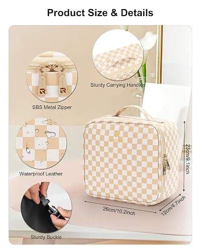 Relavel Travel Makeup Bag With LED Mirror, Cosmetic Train Case with Light up Mirror, Portable Makeup Artist Organizer Bag with Adjustable Dividers, Makeup Brush Holder Storage, Plaid - 01-Plaid - 1-Small thumbnail 2