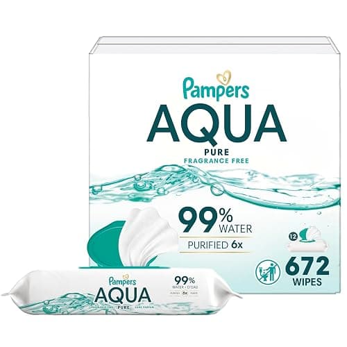 Pampers Baby Wipes Aqua Pure, 99% water-based wipes, Hypoallergenic and Unscented Baby Wipes, 672 Wipes Total (12 Flip-Top Packs) - Image 1