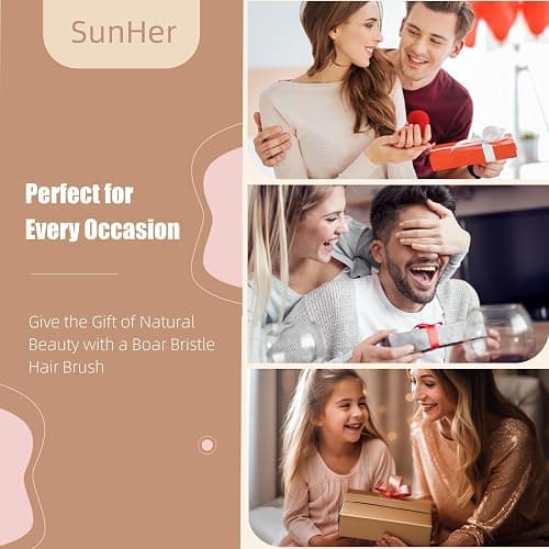 SunHer Boar Bristle Hair Brush - 100% Soft Boar Bristle Brush for Women Men Kids Restore Shine and Fine - Wooden Slick Back Hairbrush with Plastic Tail Comb for Short Thin Dry Hair thumbnail 6