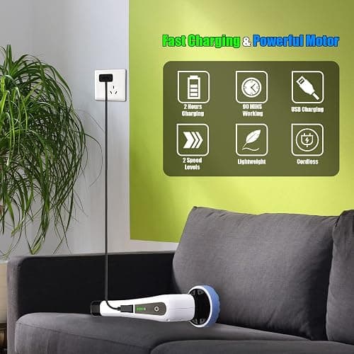 Electric Spin Scrubber, Cordless Bath Tub Power Scrubber with 8 Replaceable Drill Brush Heads, Shower Cleaning Brush with Adjustable Handle for Bathroom, Tile Floor & Car, White, (ANS-8050) thumbnail 5