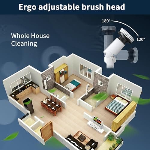 Electric Spin Scrubber - Cordless Cleaning Brush with Digital Display, 2 Speeds, 8 Brush Heads, IPX7 Waterproof, Adjustable Long Handle for Bathroom, Tub, Tile, Shower, and Car thumbnail 7
