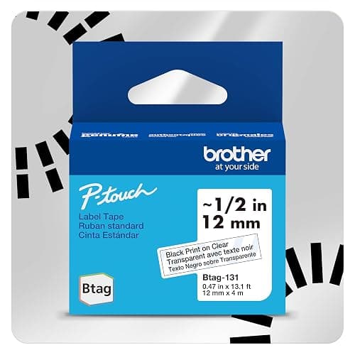 Brother Genuine P-Touch Btag BTAG131 Black on Clear Label Tape ~1/2in by 13.1ft (12mm x 4m). (Works Only with Brother PT-N10, PT-N20, PT-N25BT Label Makers) - Image 1