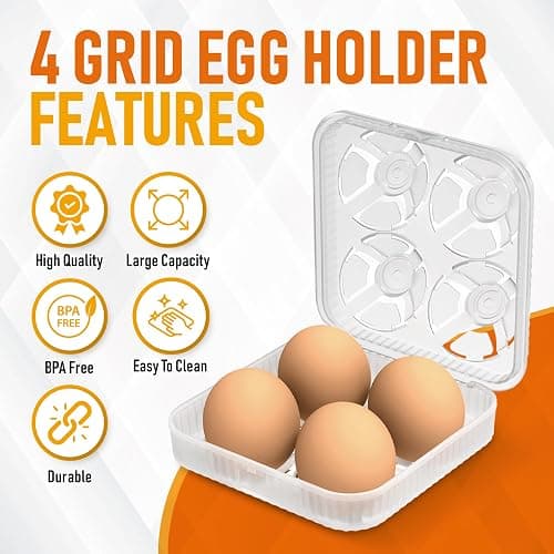 ZPU Egg Holder Camping, 1Pcs 4 Grid Egg Container, Plastic Egg Carrier for Camping Picnic Travel Outdoor Refrigerator Kitchen, Clear White thumbnail 3