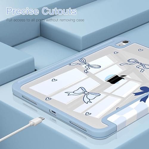 Teryeefi for iPad (A16) 11th Generation Case 2025 Release& iPad 10th 2022 | Protective Shell with Pencil Holder, Soft TPU+Crystal Hard Back Cover , Auto Sleep Stand, Cute Girly Blue Case (Grid Bows) thumbnail 6