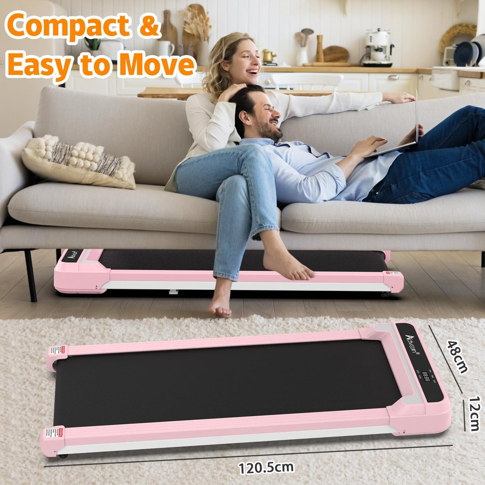 Advwin 3 in 1 Walking Pad Treadmill, Under Desk Treadmill for Home, Compact Portable Electric Walking Jogging Machine with Shock Absorption|Non-Slip|LED Display|Quiet Motor|120KG Capacity thumbnail 7
