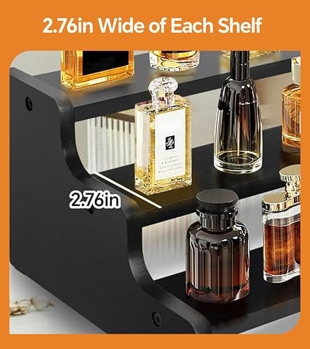 Wooden Cologne Organizer for Men, Perfume Organizer Stand, Cologne Stand with Anti-Slip Washers, Wooden Display Risers Stand for Figures, Fragrances, Dessert, Cupcake, Makeup (Black, 3-tier-9.4in) thumbnail 3