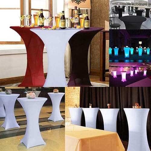 RELIANCER 2 Pack 30inch Highboy Cocktail Round Spandex Table Cover Four-Way Tight Fitted Stretch Tablecloth Table Cloth for Outdoor Party DJ Tradeshow Banquet Vendor Weddin(2PC 30''X42'',Navy Blue) - 2PC 30''X42'' - Navy Blue thumbnail 9