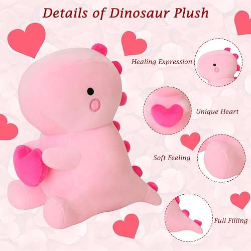 SQEQE Dinosaur Stuffed Animal, Loving Soft Dino Plush Toys with Holding Heart, Sweet Romantic Anniversary Birthday Gift for Her Girls Boys Girlfriend(Pink,12 inch) thumbnail 6