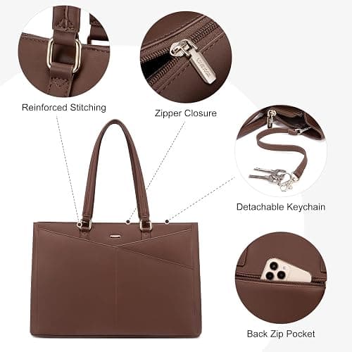 LOVEVOOK Laptop Bag for Women 15.6 Inch Tote Bags Waterproof Leather Briefcase Computer Women Business Office Work Bag,Dark Brown thumbnail 7
