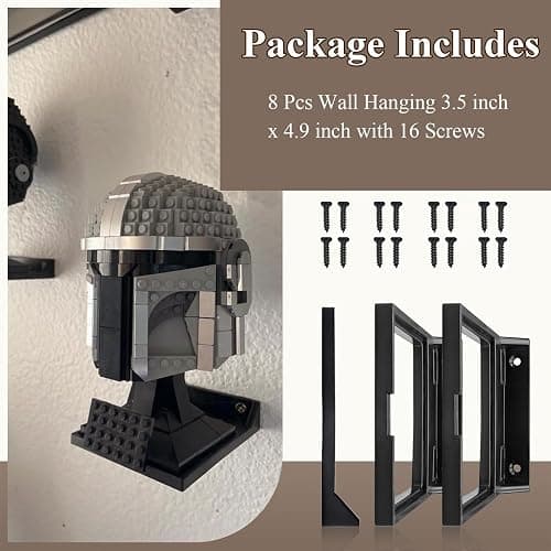 8 Pcs Black Wall Mount Display Stand Fits Lego Helmet, Wall Mount Display Shelf, Compatible with All Standard Lego Helmets, Boba Fett 75277/Tie Fighter Pilot 75274/Stormtrooper 75276 thumbnail 7