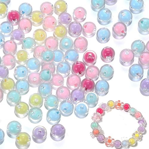 LadayPoa 300pcs 8mm Acrylic Colorful Round Beads for Jewelry Making,Transparent Candy Cute Bubble Beads Kawaii Circle Bead for Bracelet Craft Ornament Gifts - Image 1
