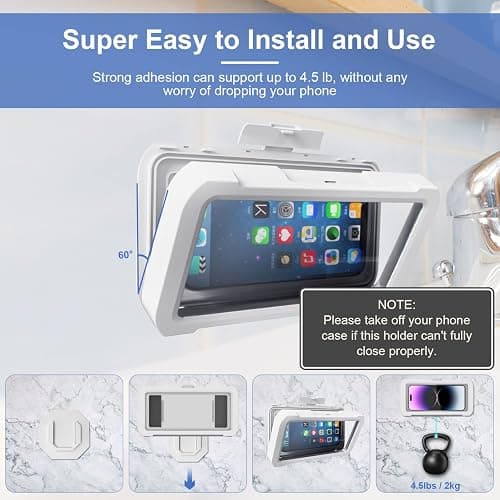 URROY Shower Phone Holder Waterproof, 360° Rotation Shower Phone Case, Anti-Fog High Sensitivity Universal Cover Mount Stand for Bathroom Wall Mirror Bathtub Kitchen, Gift for Men Women thumbnail 5