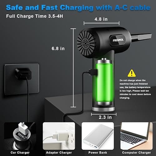 Compressed Air Duster-3 Gear Adjustable 100000RPM Electric Air Duster with LED Light, Rechargeable Cordless Air Blower for Keyboard Electric Devices Cleaning. Replaces Compressed Air Cans (Black) thumbnail 5