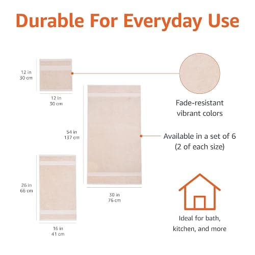 Amazon Basics Fade Resistant Bath, Hand and Washcloth Towel Set, 100% Cotton, Set of 6, 30 x 54 inches, Blush Pink thumbnail 3