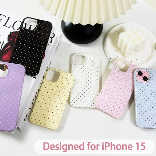 Hython for iPhone 15 Case Cute Polka Dot Aesthetic Design Simple Cover 6.1", Thin Slim Anti-Scratch Soft TPU Bumper Shockproof Rubber Protective Phone Cases for Women Girls Girly Boys, White thumbnail 5