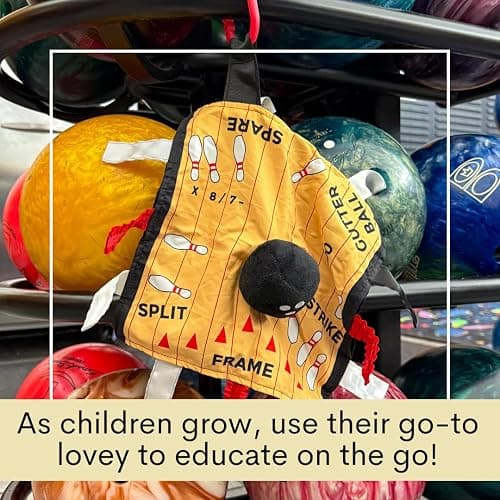 Baby Jack & Co 10x10 Bowling Sports Lovey Sensory Plush Blanket - Tag Toys for Babies - Baby Stroller Toys - Learn Shapes, Letters & Colors - Perfect MVP Baby Toy & Baby Sports Gift w/Stroller Clip thumbnail 7