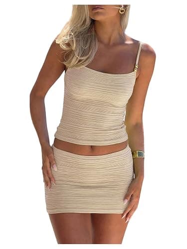 Verdusa Women's 2 Piece Skirt Sets Beaded Crop Cami Tops with Low Rise Mini Skirt - Image 1