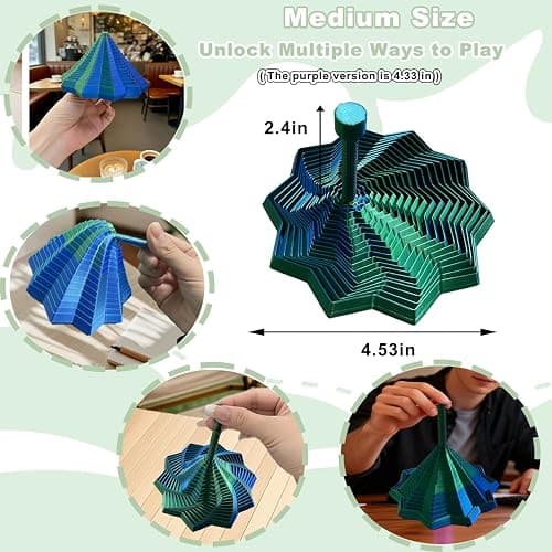 3D Printed Expanded Sensory Fidget Star,Transformable Stress Relief Finger Toy with Detachable Handle,for Office desks as a Stress-Relief Gifts,ADHD & Stress Relief (Red-Blue) thumbnail 4