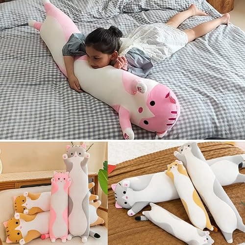 Giant Cat Pillow Plush Cartoon Kitty Sleeping Hugging Pillow, Cuddly Soft Long Kitten Body Pillow Doll Cat Cushion Toy for Kids Girlfriend (Yellow, 90cm/35.4inch) thumbnail 4