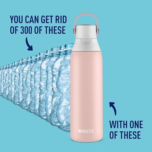 Brita Stainless Steel Premium Filtering Water Bottle, BPA-Free, Reusable, Insulated, Replaces 300 Plastic Water Bottles, Filter Lasts 2 Months or 40 Gallons, Includes 1 Filter, Rose - 20 oz. - 20 Ounces - Rose thumbnail 2