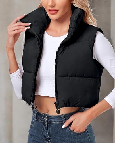 Polu Womens Cropped Puffer Vest Trendy Quilted Sleeveless Jacket | 2026 Trendy Zip Up Stand Collar Padded Vest, Inside Pocket & Adjustable Hem, Fall Winter Outerwear for Casual Travel thumbnail 6
