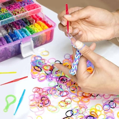 INSCRAFT 17500+ Rubber Loom Bands with 3 Layer Container, 28 Colors, 600 S-Clips, 352 Beads, 40 Cartoon Pendant, Bracelet Making Refill Kit for Kids thumbnail 6
