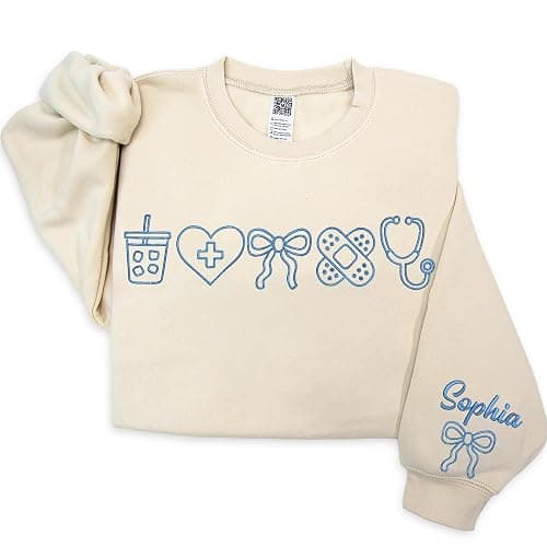 Embroidered Nurse Sweatshirt – Coquette Bow Nursing Crewneck, Cute Nursing Student Sweater, Personalized CNA Outfit, Medical Professional Clothing, Unique Gift Idea for Nurses and Healthcare Workers - Image 1