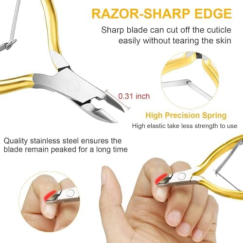 Mudder Acrylic Nail Clippers Kit False Nails Tips Cutter Professional Cuticle Trimmer Nipper Cutter Pusher Remover Stainless Steel Manicure Pedicure Art Tools Set Salon Home(Golden) thumbnail 2