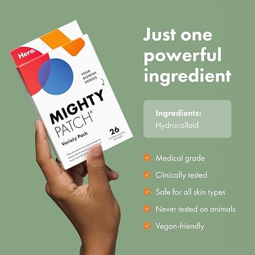 Mighty Patch Hero Cosmetics Variety Pack of Acne Pimple Patches, 26 Ct | Includes Original, Invisible+, XL Surface Patches; Hydrocolloid Patches; For Covering Zits and Blemishes; Korean Skincare thumbnail 6