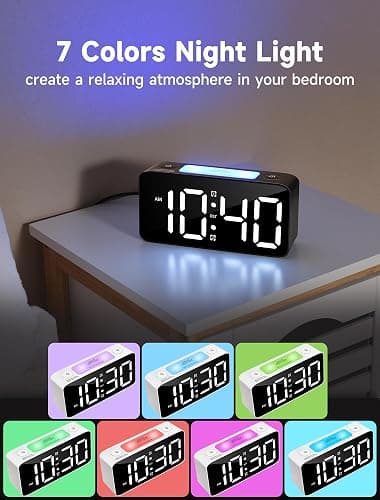 Cadmos 110dB Extra Loud Alarm Clock for Heavy Sleepers Adults, Digital Clock with 7 Color Night Light, RGB Display, Dual USB Charger, Small Clocks for Bedrooms, Kids, Teens (White+RGB) thumbnail 6