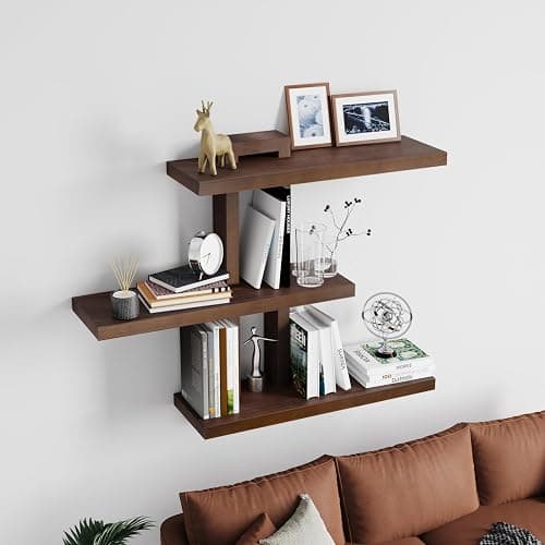 yaqew Variable Wood Floating Shelves Set of 3, Wall Cube Shelves 28.35" Max, Wall Shelves for Living Room Bathroom Bedroom - Light Walnut Color - 28.35" x 23" x 5.9" Max thumbnail 8