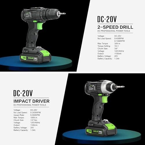 GALAX PRO Cordless Drill Impact Driver-95307&D6001 | combo kit with 1pcs 1.3Ah Lithium-Ion Batteries, Charger Kit, 11pcs Accessories and Tool Bag thumbnail 6