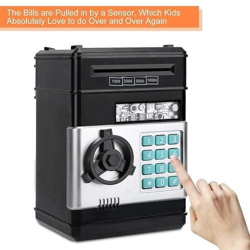Renvdsa Cartoon Electronic ATM Password Piggy Bank Cash Coin Can Auto Scroll Paper Money Saving Box Gift for Kids (Black) thumbnail 6