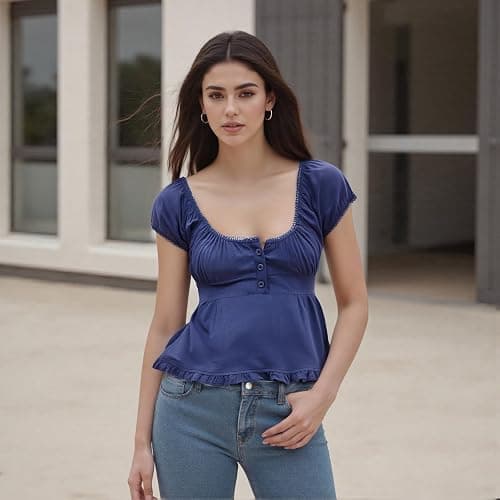 Women's Summer Cute Plaid Gingham Shirts Cap Sleeve Y2k Slim Going Out Coquette Babydoll Top Blouse thumbnail 7