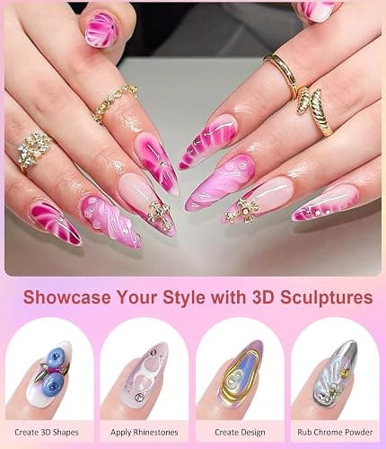 BISHENGYF Multifunctional 3d Nail Gel:Iridescent Metallic Effect Green Laser Nail Chrome Powders And 15g Rhinestone No Wipe 3d Gel,6pcs Pink Chrome Nail Powder For Nail Decoration Manicure (Silver) thumbnail 5