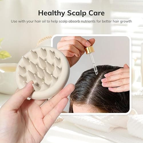 Sndyi Silicone Scalp Massager Shampoo Brush, Hair Scrubber with Soft Silicone Bristles, Scalp Scrubber/Exfoliator for Dandruff Removal, Wet Dry Scalp Brush for Hair Growth & Scalp Care, Oatmeal thumbnail 4