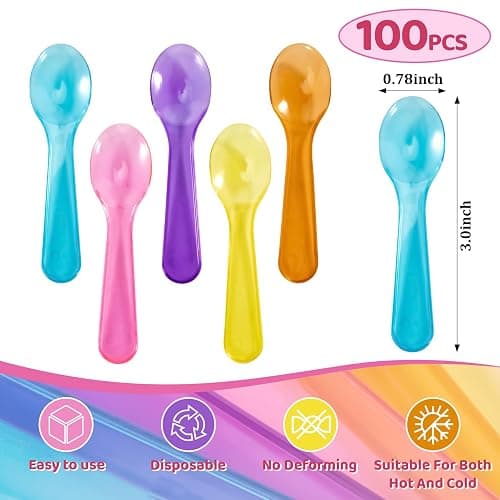 Mini Spoons - 100PCS Tasting Spoons Plastic Disposable Cutlery Small Spoon For Tasting Ice Cream Cake Jelly Pie Yogurt Dessert For Party Celebrations Multi-Color thumbnail 2