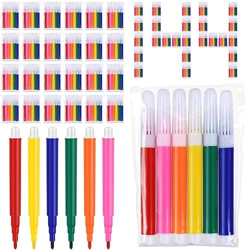 Watersay 144 Pcs Mini Markers Bulk, 3.4 Inch Colored Markers,6 Colors | Portable 3.4" Short Pen for Travel Office, Vibrant Watercolor Ink, Ideal for Adult School Art Projects, Multicolor Assorted - Image 1