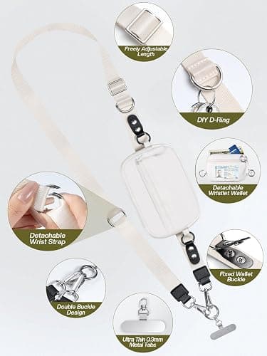 Tiostep Clip and Go Strap for Phone with Wallet Crossbody Phone Lanyard Adjustable and Detachable RFID Wristlet Wallet (Cream, Medium) thumbnail 4
