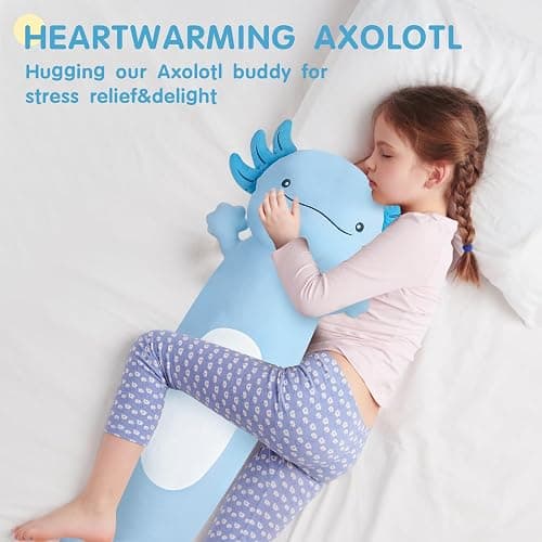 Dalmao 36 inch Cute Giant Blue Axolotl Plush Soft Body Pillow, Large Axolotl Stuffed Animals Toy, Squishy Plushies Gifts for Kids Boys Girls Birthday thumbnail 6