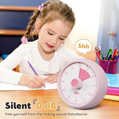 Conchstar Visual Timer for Kids 60-Minute - Countdown Timer with Optional Alarm, Focus Tool for ADHD & Autism, Time Management for Homework, Chores, Office, Kitchen, Teaching & Study Routines (Pink) thumbnail 3