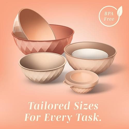 COOK WITH COLOR Mixing Bowls with Lids - 12 Piece Plastic Nesting Bowls Set includes 6 Prep Bowls and 6 Lids, Diamond Design - Microwave Safe, Orange thumbnail 5