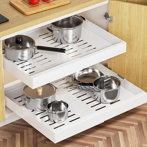 Delamu 21" Deep Pull Out Cabinet Organizer, Expandable (12.3 "-20.8" W) Pull Out Drawers for Cabinets, Expandable Slide Out Drawers for Kitchen, Cabinets, Bathroom, Pantry Storage, White, 2 Pack thumbnail 7