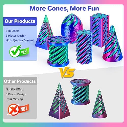 dikale 6 Packs Spiral Cone 3D Printed Fidget Toy Set, Flexible Impossible Cone Pyramid Passthrough Toys for Stress Relief, Desk Deco Relaxing for Kids Adults, Rose Red + Dark Blue & Dark Blue + Green thumbnail 3